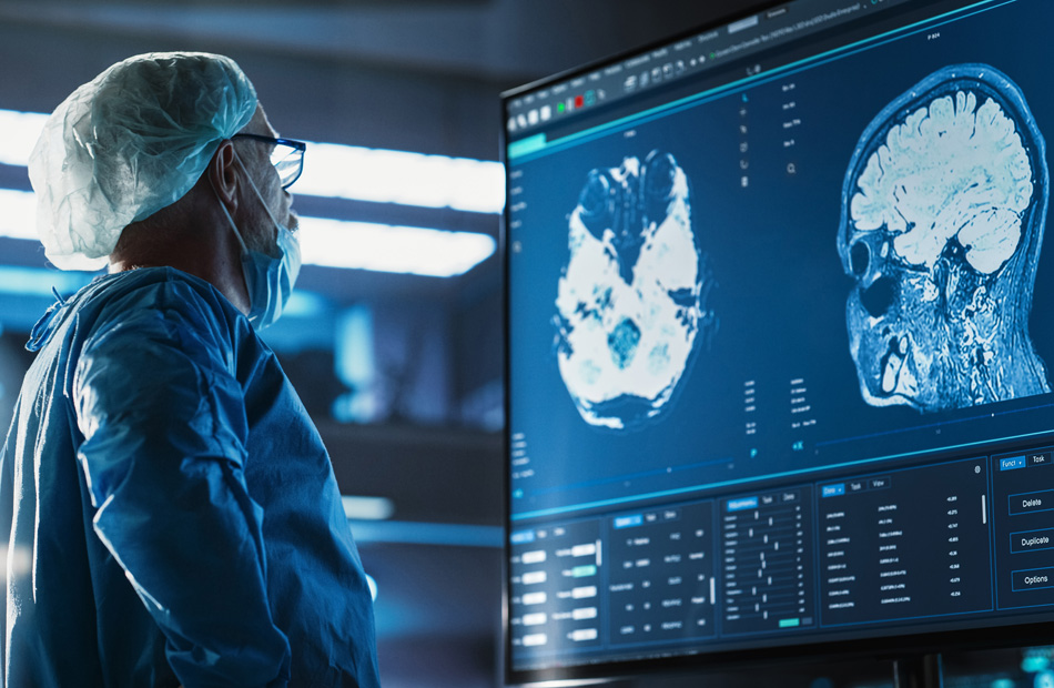 Specialist analyzing brain MRI images